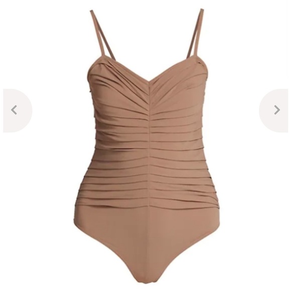 Goldsign Hutton Ruched Nude Bodysuit - Picture 1 of 11